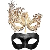 MYMENU Couple Masquerade Mask for Women Men Laser Cut Metal Mask Venetian Mask for Party Ball