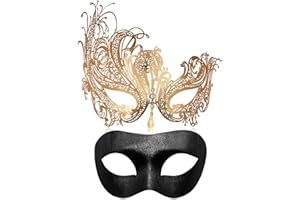 MYMENU Couple Masquerade Mask for Women Men Laser Cut Metal Mask Venetian Mask for Party Ball