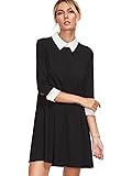 Floerns Women's Casual Swing Tshirt Dress Flowy Simple Contrast Collar 3/4 Sleeve Dresses