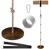 Yangbaga Wooden Round Disc Rope Swing 51&rdquo;-73&rdquo; Adjustable Climbing Rope Tree Swing with Hanging Strap Snap Hook and Felt Protectors for Kids Outdoor Brown