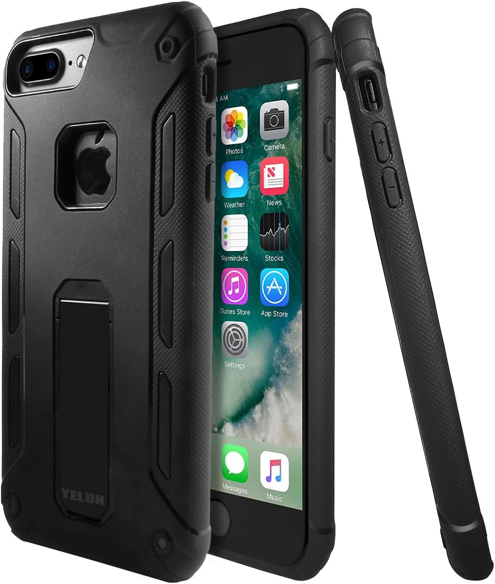 iPhone 7 Plus Case,[Heavy Duty]Shockproof Slim Fit Dual Layer Soft TPU & Hard PC Rugged Holster Cover Full-body Protective Bumper Case with Kickstand for iPhone 7 Plus-Black