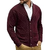 Comdecevis Mens Shawl Collar Cardigan Sweater Cable Knit Button Down Long Sleeve Casual Knitwear with Pockets
