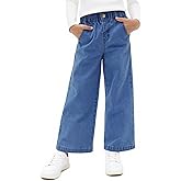 Haloumoning Girls Wide Leg Jeans Kids Elastic Waist Casual Demin Pants with Pockets 5-14 Years
