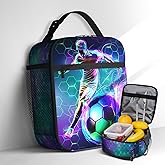 EluteFpme Soccer Lunch Box for Boys Girls, Insulated Sports Ball Soccer Theme Lunch Bag for Adult Teens School Work Office Travel Picnic Hiking Beach Cooler Portable Reusable Waterproof Lunchbox