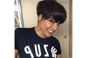 Tereshar Pixie Cut Wig for Black Women Short Layered Straight Wig with Bangs Heat Resistant Synthetic Wig for Daily Use(1B)