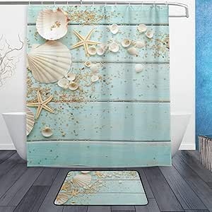JoneAJ Beach Ocean Starfish Sea Shell 71x71 Inch Tela Cortina de Ducha
