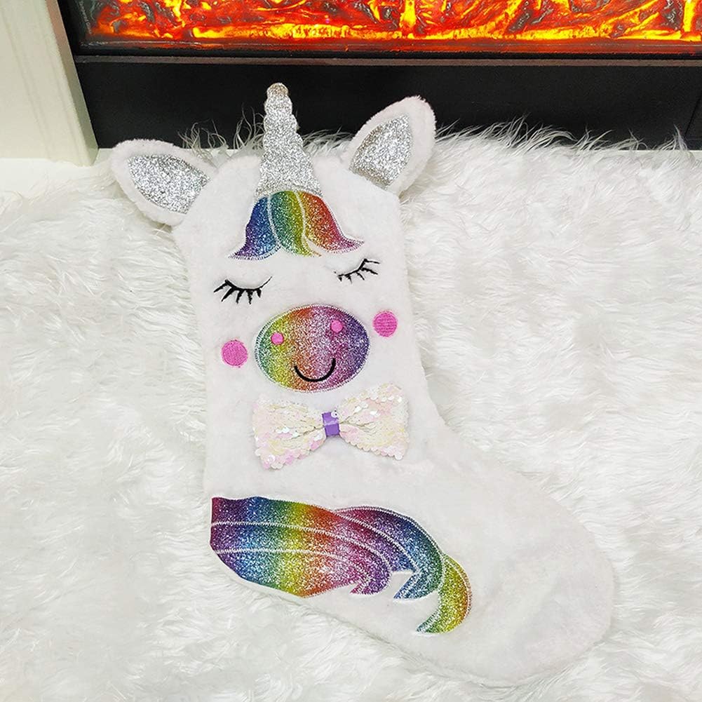 Stockings & Holders - LXKBD Christmas Stockings Unicorn, 18 Inches Kids Gift Socks for Christmas, Sparkly Sequins Xmas Party Mantel Tree Decoration (Unicorn)