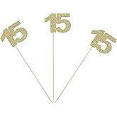 15th Birthday Centerpiece Sticks Gold Glitter Number 15 Party Table Toppers Flower Picks Anniversary Party Supplies - Pack of 10
