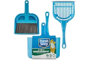 Fresh Step 4 in 1 Deluxe Cat Litter Cleanup Kit - Kitty Litter Cleaning Supplies Includes Cat Scoop, Dust Pan, Broom, and Caddy for Easy Clean Up