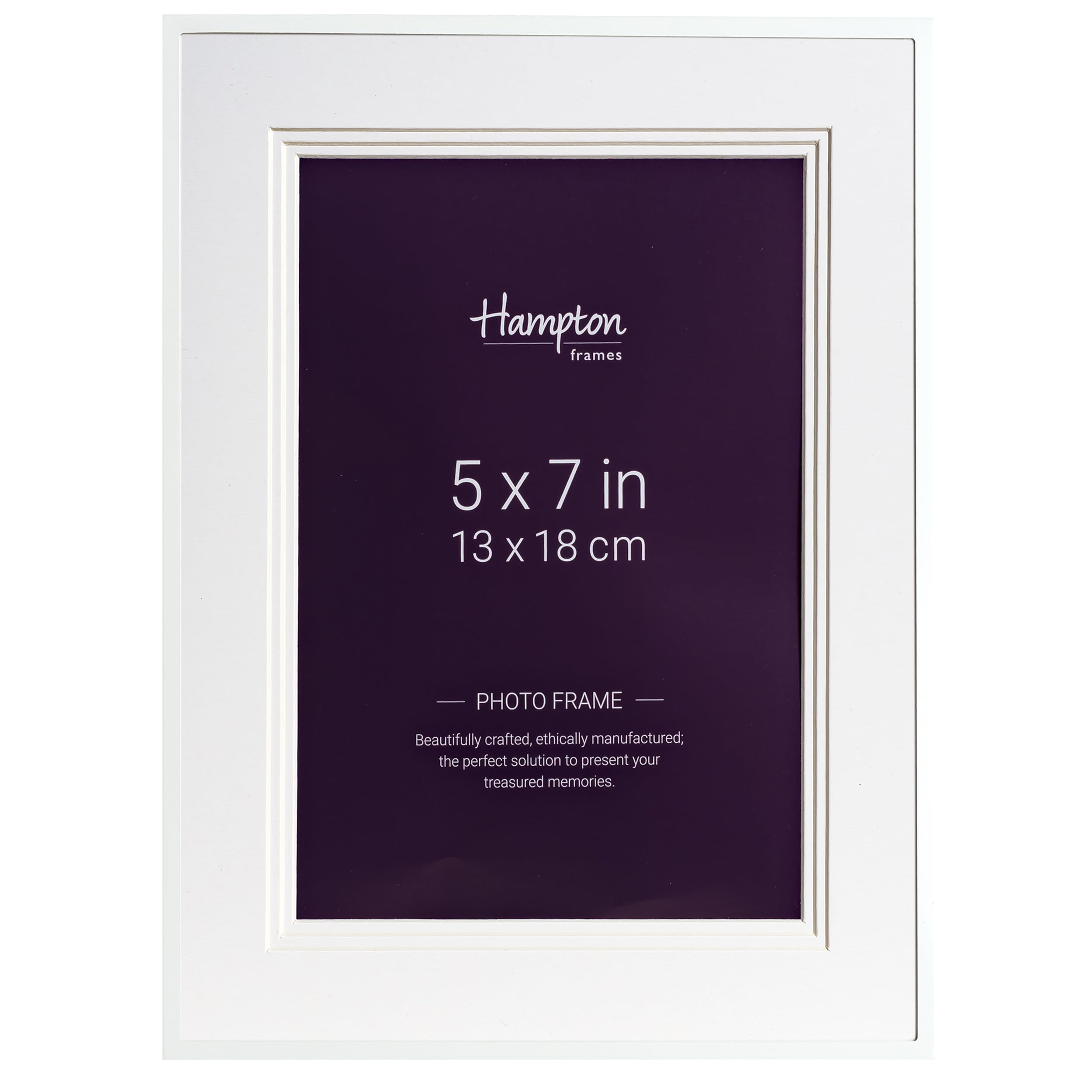 Hampton Frames | Photo Frame | 5x7 (13x18cm), White, Rectangular, Polished Aluminium, Glass | Freestanding or Wall Mount | Display for Photos