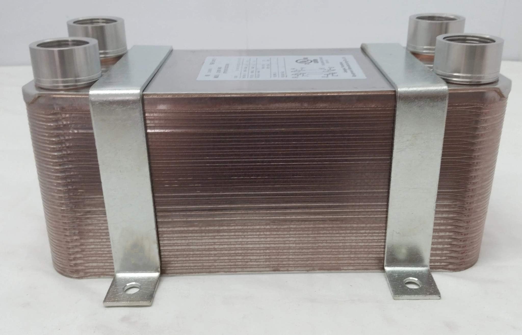 50 Plate Water to Water Brazed Plate Heat Exchanger 1" FPT Ports w/Brackets