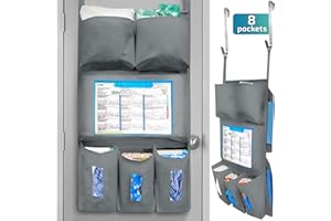 SHTIBLET LLC Personal Protective Equipment (PPE) Isolation Door Caddy, Nylon Oxford NFPA-701 Large Scale Flame Retardant Coating 18.5 X 31 Inch, Included 2 Hooks - Silver (with Back Pockets)