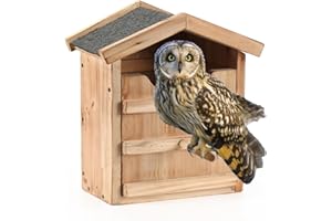YYYUAN Owl House Prebuilt Owl Box for Outside Screech Owl House with Bird Stand Houses Owls & Kestrels Large Handmade Wooden Rectangular Opening Bird Box with Mounting Screws Easy Assembly
