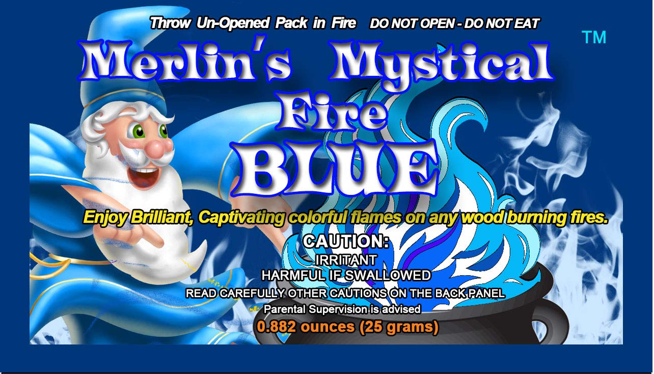 Mystical Fire Merlin’s Fire Blue Flame Colorant Vibrant Long-Lasting Pulsating Blue Flame Color Changer for Indoor or Outdoor Use 25 grams Packets 10 Pack