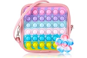 GOHEYI Pop Shoulder Bag Toys for Girls and Women, Square Pop Shoulder Bag Fidgets Toy, Sensory Silicone Fidget Handbag Toy for ADHD Anxiety Stress Relief (Macaron-Pink)