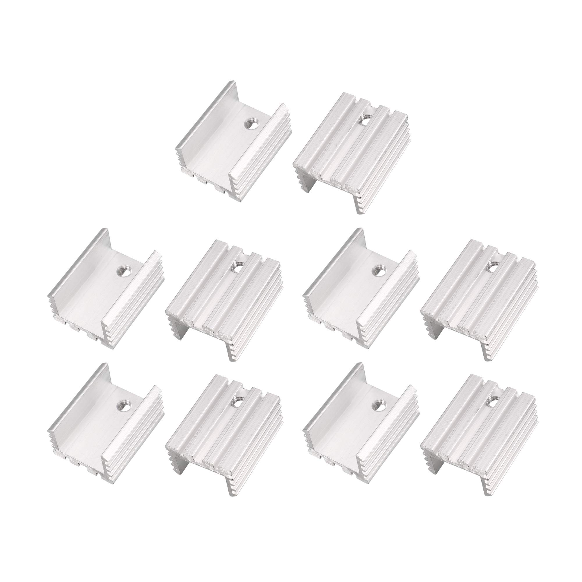 sourcing map 10Pcs 21x15x10mm Silver Tone Aluminum Heat Sink for TO-220 Transistors