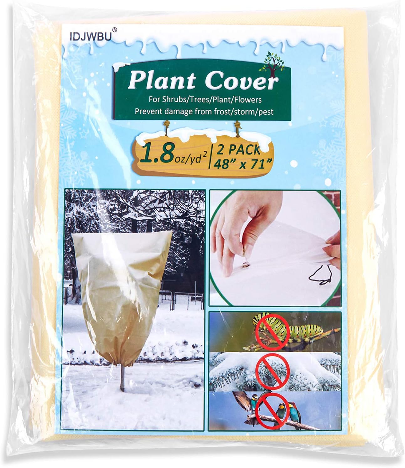 IDJWVU Plant Covers Freeze Protection, 2 Pack Reusable Plant Cover Shrub Cover for Winter Cold Sleet Snow Protection Pest, Animal Season Extension (48" 71")