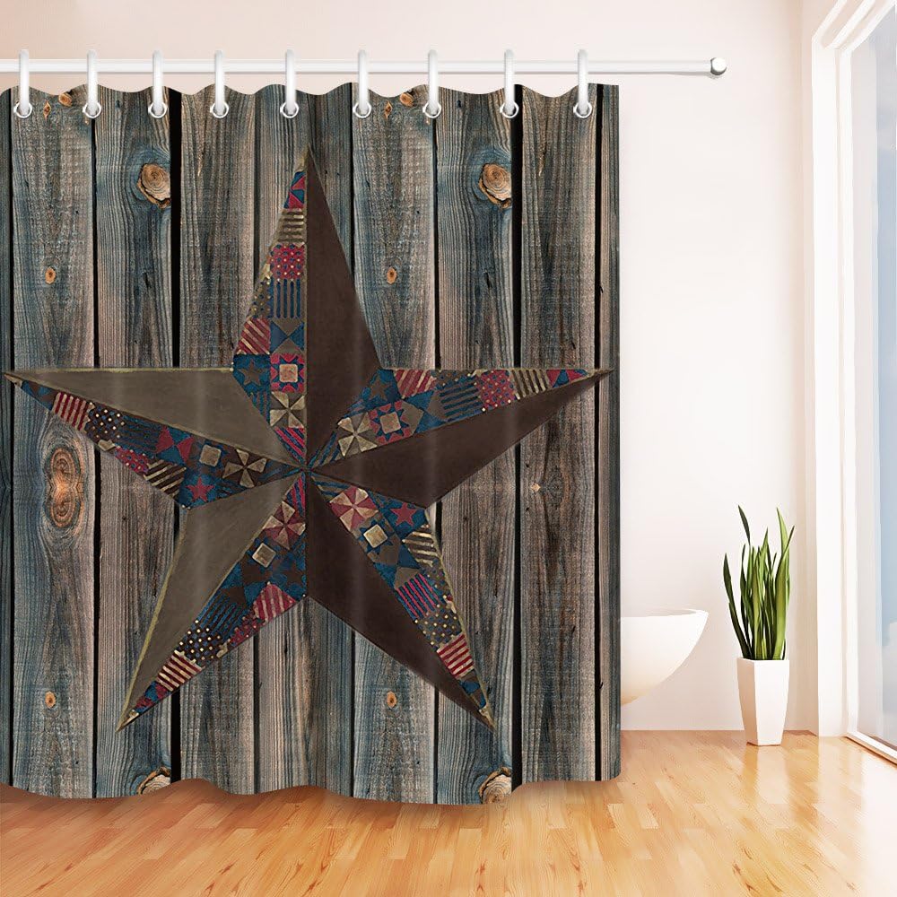 Amazon Com Lb Vintage Lone Star On Barn Wood Plank Stall Shower Curtain By Primitive Rustic West Texas Country Theme Bathroom Decor 70x70 Shower Window Curtain Waterproof Home Kitchen