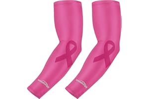 COOLOMG Pink Arm Sleeves Breast Cancer Awareness Compression Sleeves for Baseball Football Basketball XS