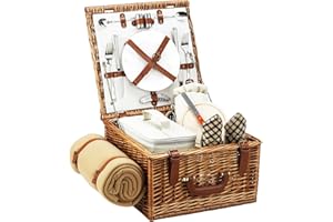 Picnic at Ascot Original Cheshire English-Style Willow Picnic Basket with Service for 2 and Blanket- Designed, Assembled & Quality Approved in the USA
