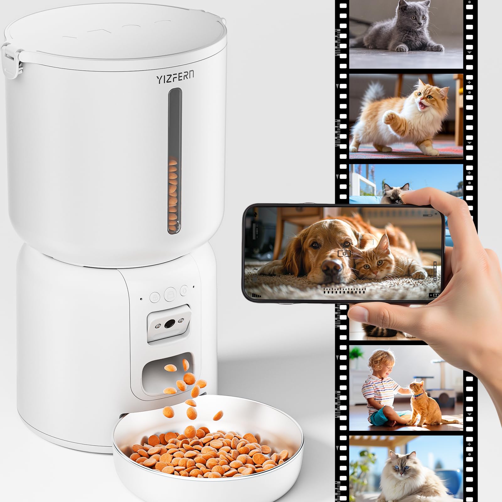 Photo 1 of *MINOR DAMAGE - USED*
YIZFERN Automatic Cat Feeder with Camera, 4L Automatic Pet Feeder, Dual Power Supply, Smart Cat Food Dispenser with 2MP Night Vision & Two-Way Audio for Cats and Small Dogs, White