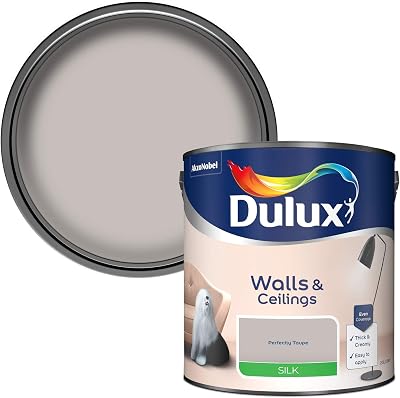 Dulux Silk Emulsion Paint Walls Ceilings Perfectly Taupe 2.5L 13m²/L