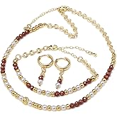 LUNSOLA Boho Beaded Women's Jewelry Set - Gold Plated Necklace & Hoop Dangle Earrings & Bracelet for Women, Luxury Vintage Fashion Accessories, Gold-Brown