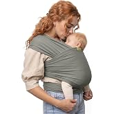 Boba Baby Wrap Carrier - Stretch Cotton Newborn Sling, Grey | Breathable, Hands-Free Babywearing Carrier Wrap; ergonomic, secure hold for newborn to toddler 7-35 lbs.
