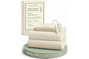 LANE LINEN 100% Organic Cotton Twin Bed Sheet Set, 3 Pc Twin Size Bed Sheets, Soft & Breathable Twin Sheet Set Boys, Hotel Style Bedding Sheets & Pillowcases, 15" Deep Fitted Sheet - Natural