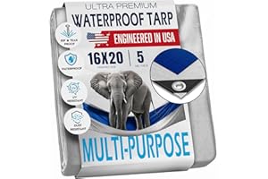 KING-A-MA-JIGS 16x20 Tarp Waterproof, Large Tarp with Metal Grommets Every 18in - 5 Mil - Woven Plastic Poly Water Proof Emergency Rain Cover, Outdoor Tarpaulin and Camping Use - (Reversible, Blue and Silver)