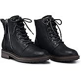 SHIBEVER Ankle Boots for Women Comfortable: Lace-up Flat Combat Boots Fall | Low Heel Zip up Non Slip Round Toe Lug Sole Short Dress Booties for Casual Daily Wear Work Walking 2026 Fashion Size 6-11