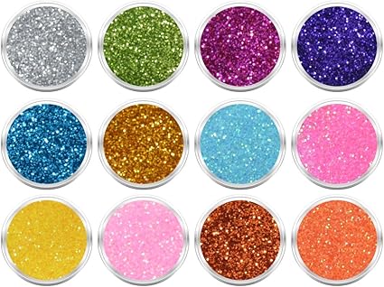 NAILFUN Caja de 12 Tarritos de Purpurina en Diversos Colores - Set 1: Amazon.es: Belleza
