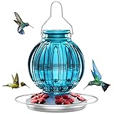 Glass Hummingbird Feeder for Outdoors Hanging, 26Oz