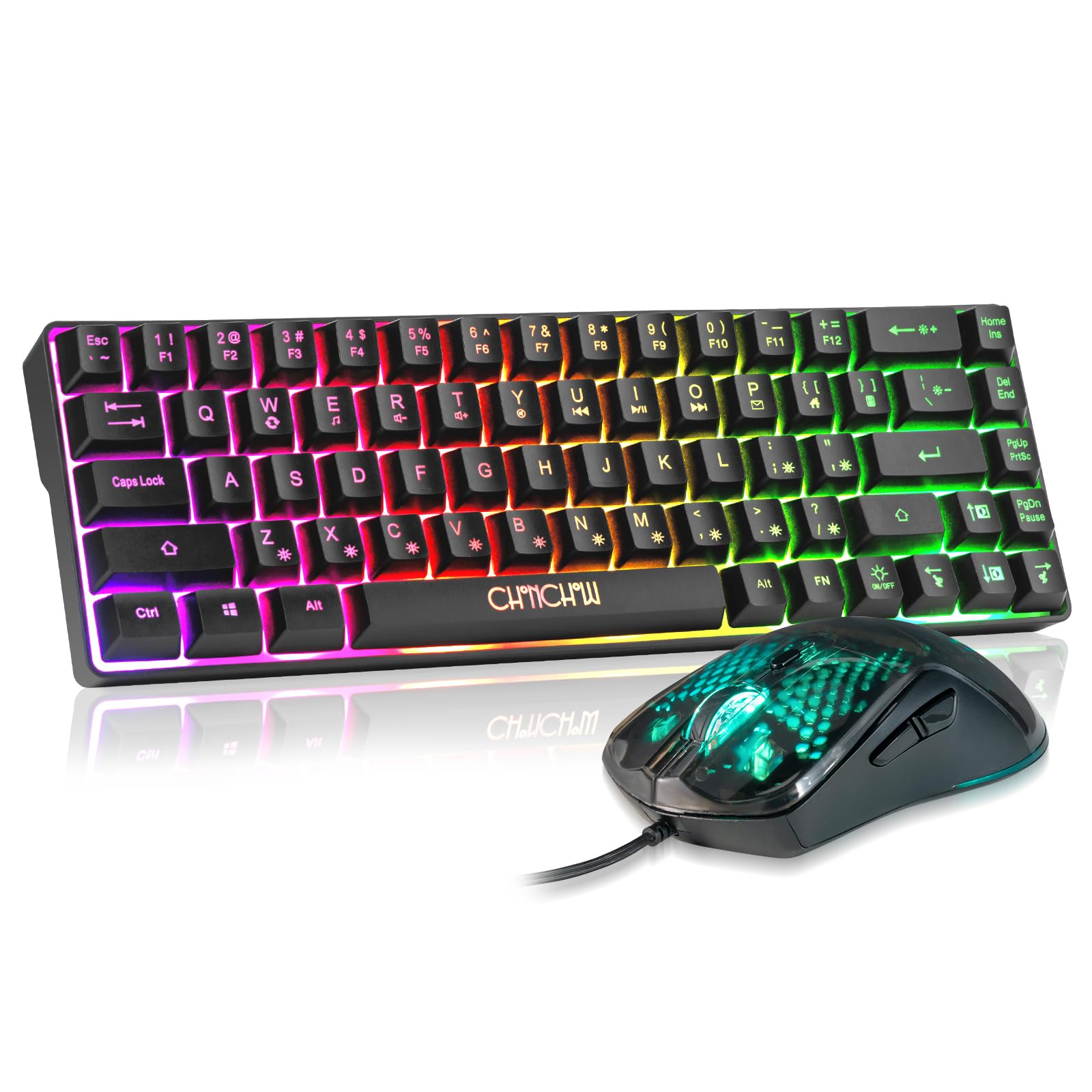 Photo 1 of CHONCHOW 60% Gaming Keyboard and Mouse Combo, 68 Keys Wired LED RGB Backlit Black Gaming Keyboard and RGB Backlit Mouse, Small Light up Keyboard for PC Xbox PS4 (Black)
