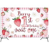 Wenioerz Pink Strawberry Theme Birthday Party Decorations, Berry First Birthday Supplies Backdrop，Sweet One Birthday Supplies Backdrop for Kids Strawberry Birthday Party Supplies 5FT*3FT