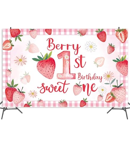Erdbeer-Thema Geburtstagsbanner 180x110 Cm - Dekoration Für 1. Geburtstag & Fotohintergrund