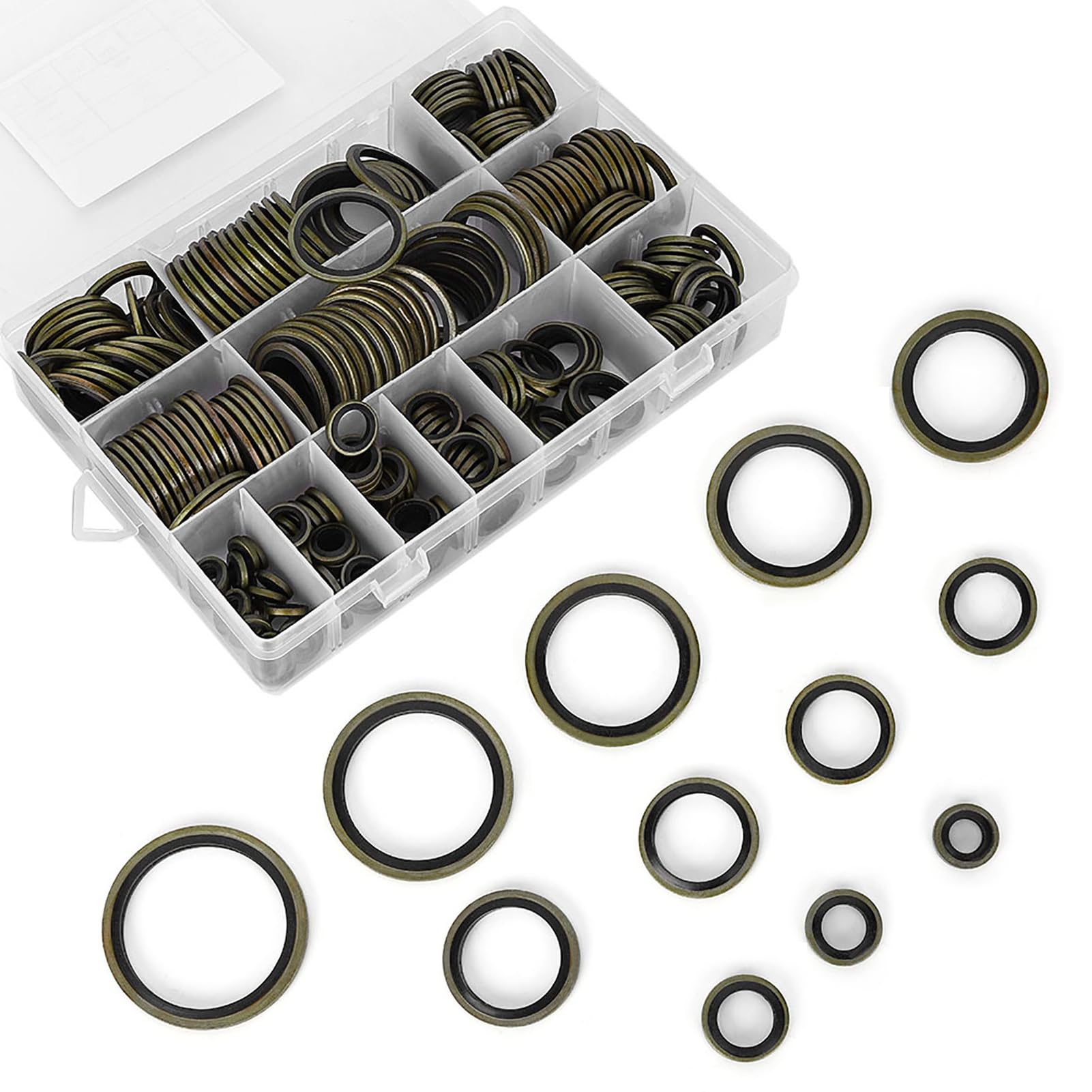 240Pcs O-Rings Gasket Kit, NBR Washer Seals Assortment Set Metal Rubber Flat Washer Flat Sealing Ring Assortment Kit for Automotive Mechanical Device