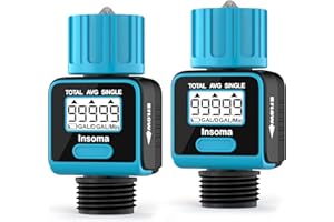 Water Flow Meter, Insoma Water Meter for Garden Hose, Measure Water Consumption and Flow Rate, Fits for 3/4-inch Hoses and Faucets, High Accuracy and IP6X for Outdoor and Indoor Use, 2 Pack