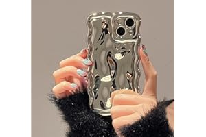FABSPARK Case for iPhone 14,3D Meteorite Bubble Pattern Electroplate Plating Glitter Curly Wavy Frame Glossy Case,Soft TPU Shockproof for iPhone 14 6.1 Inch,Silvery