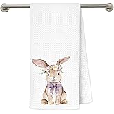 FRZSDVHNM Cute Easter Bunny Kitchen Towels, Gifts for Bunny Lovers, Coquette Purple Bow Spring Rabbit Decorative Dish Tea Hand Towels for Kitchen Bathroom, Girls Kids Bathroom Decor, 16x24 Inches
