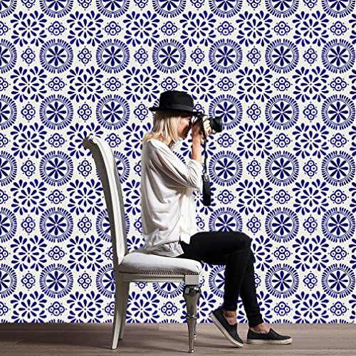 TIE Blue White Designs Moroccan Retro Traditional Aged Style Mosaic Style Tile transfers Stickers Bathroom Kitchen Stick on Wall Tile Peel and Stick Size 20X20 Trendy Retro HL082, 20 * 20cm
