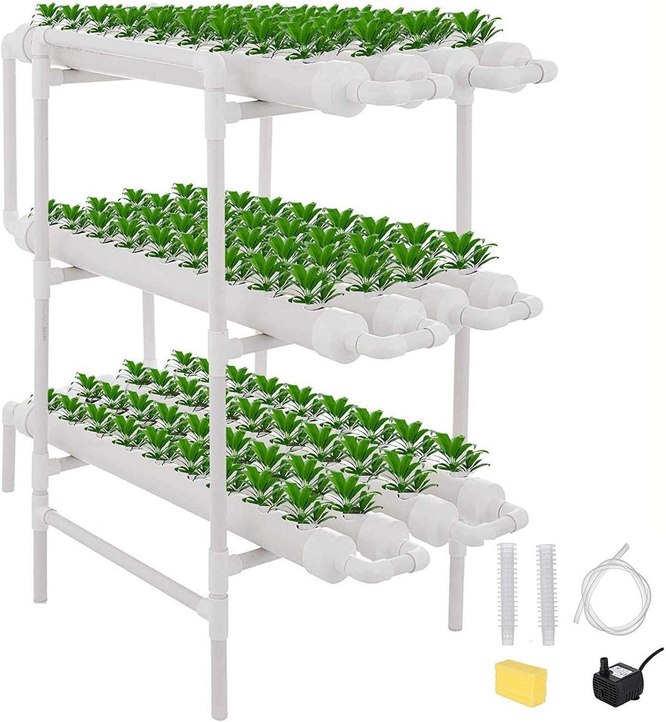 Kacsoo Hydroponic Grow Kit For Vegetables, Salad Greens, Flowers, Fruits PVC Hydroponic Pipe Home (Hydroponic Grow Kit 108 Sites 12 Pipes，3 Layers)