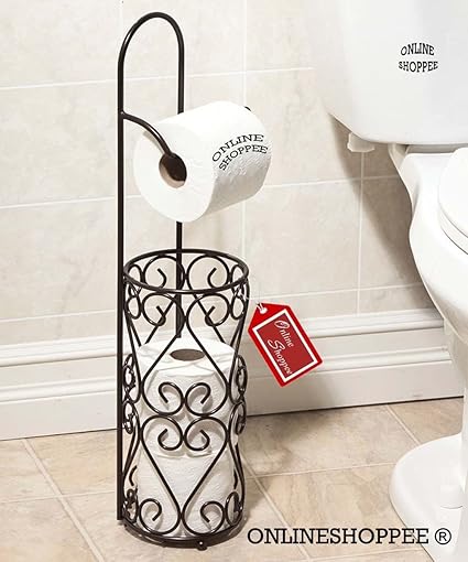 Onlineshoppee Wrought Iron Hierro Tissue Roll Dispenser for Kitchen and Toilet(Height - 56cm Diameter - 13cm, Black)