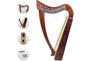 WOLDORF USA 19 Strings Harp Irish Celtic Highland Solid Rosewood Natural Nylon Lever Tuning Key Extra Set included tall Roseback