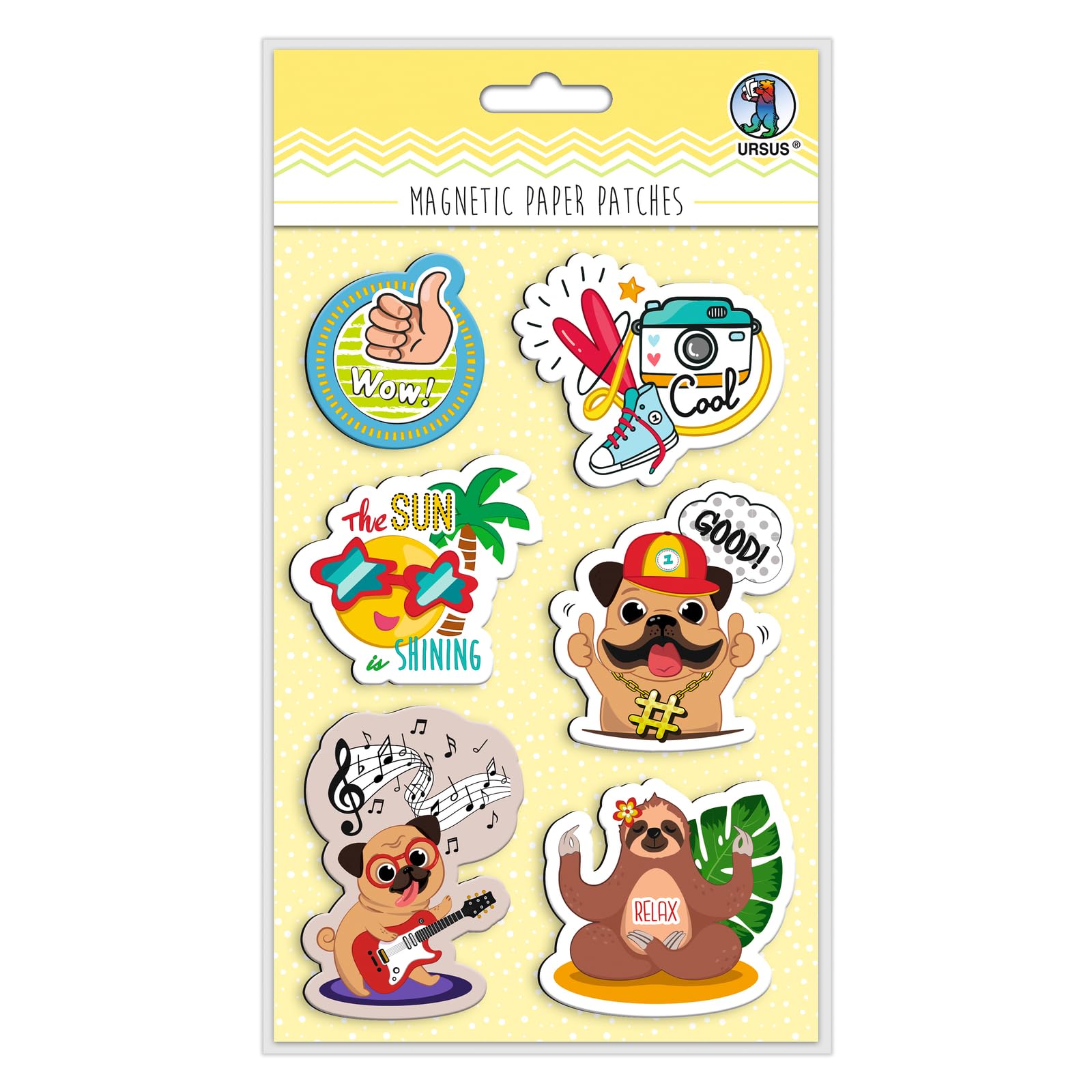 Ursus 43010002 Magnetic Paper Patches Funky, for Marking, Decorating and Design, 6 Different Designs, Height 3.5-7.5 cm, Multi-Coloured