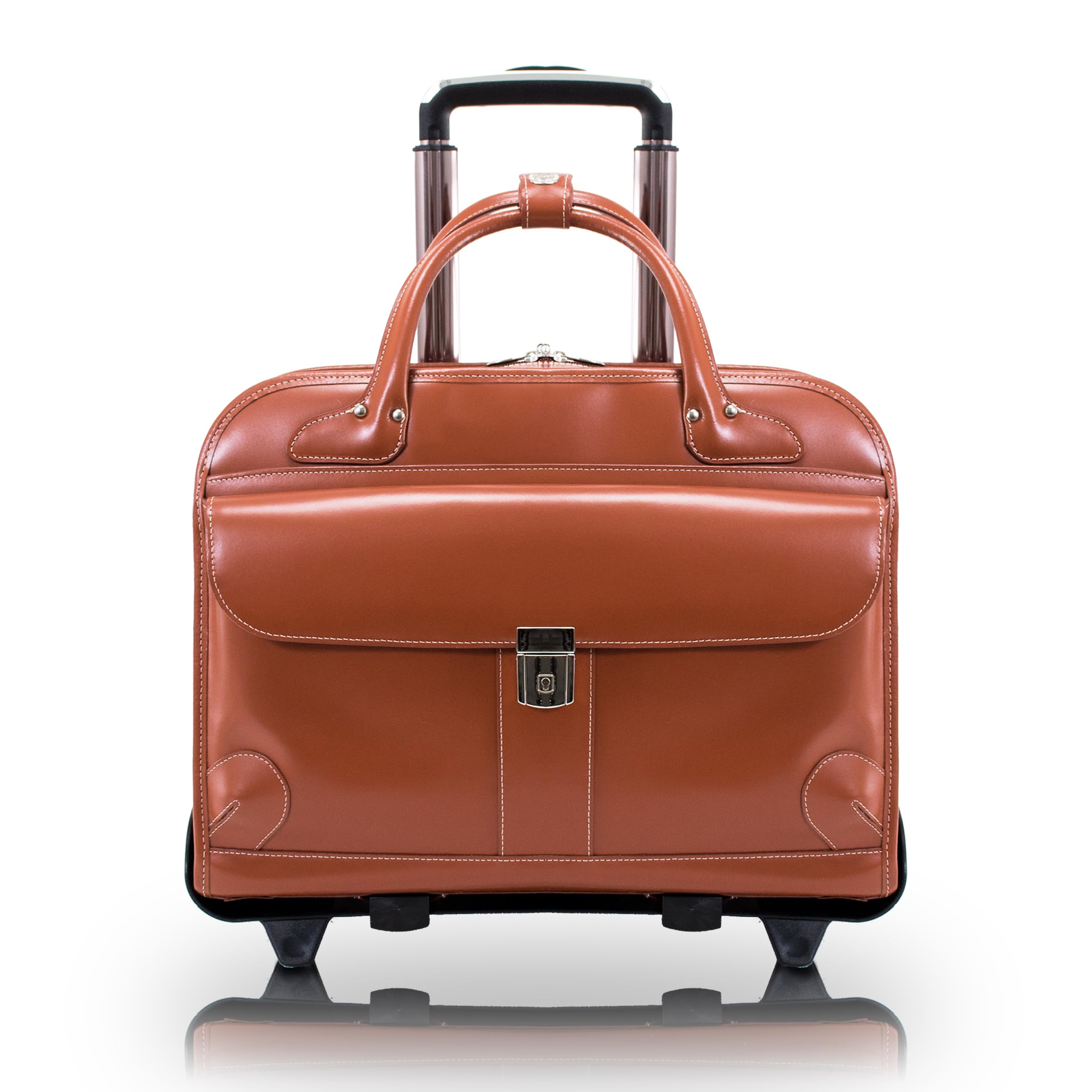 McKLEIN 15" Leather Fly-Through Checkpoint-Friendly Patented Detachable -Wheeled Ladies' Laptop Briefcase- LAKEWOOD- Brown