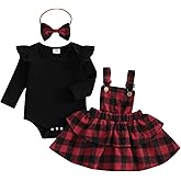 Mubineo Baby Girl Christmas Clothes Plaid Outfits Long Sleeve Romper Overall Skirt Dress Cute Newborn Outfit