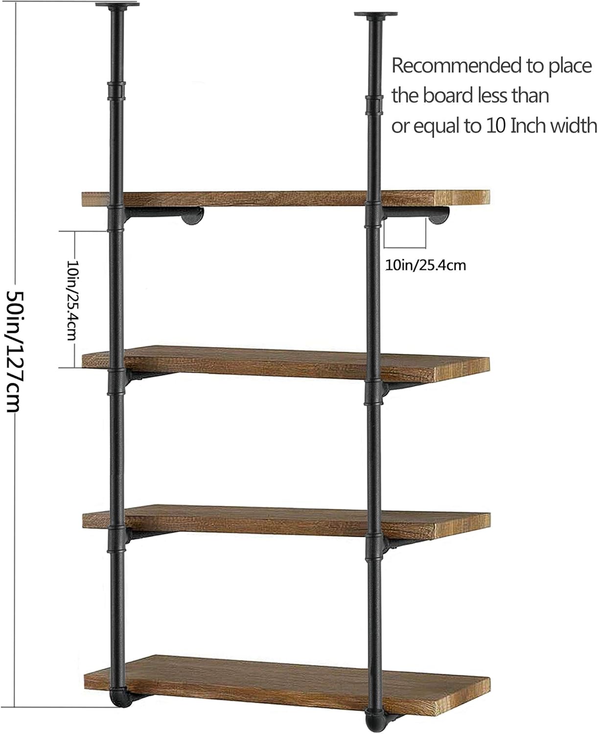 glass floating shelves home depot on Amazon Com 50 Tall 10 Deep Industrial Pipe Shelves Wall Mount Hung Bracket Retro Iron Storage Pipe Shelving Home Improvement Kitchen Shelves Diy Open Bookshelf No Planks 2 Pcs 4 Tier Home Improvement