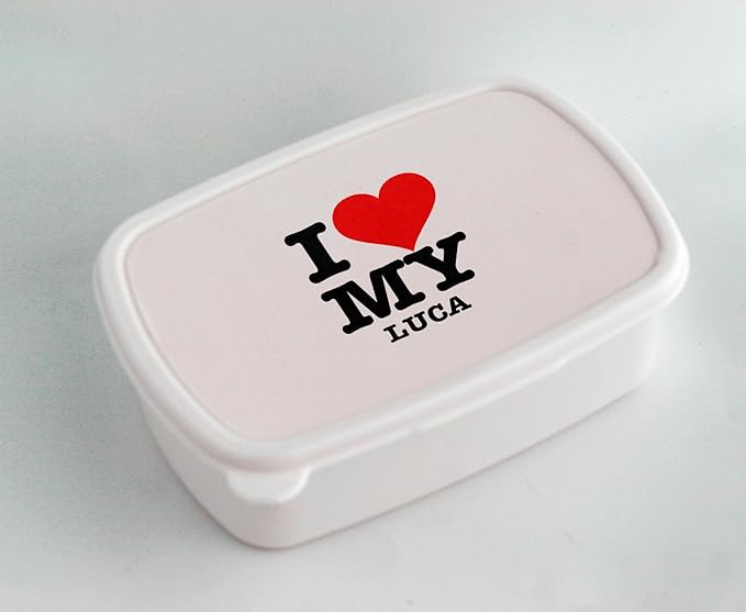 White lunch box with I LOVE MY LUCA Kitchen & Dining