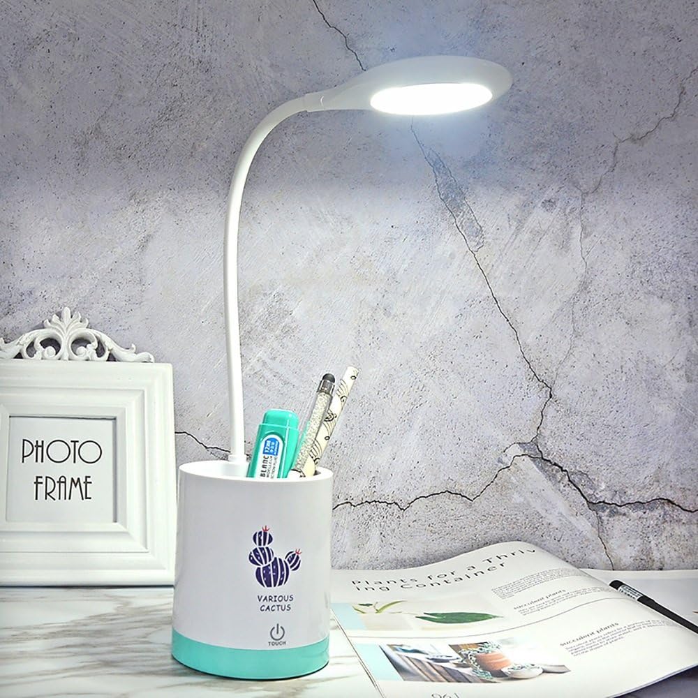 Desk lamp led with Pen Holder Protection Eye Touch Modern Learning lamp USB Flamingo lamp Succulents Cartoon Panda Gift Round Energy-Saving Soft Light (Pattern : Black Fairy)
